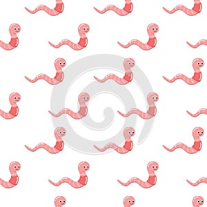 Seamless pattern with cute worm. Vector illustration kawaii earthworm