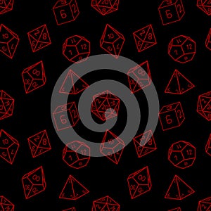 Seamless pattern of D4, D6, D8, D10, D12 and D20