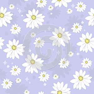 Seamless pattern with daisy flowers. Cute pastel floral background.