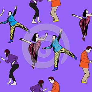 Seamless pattern dancing drawn in graphic style.