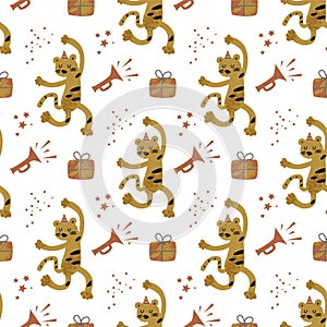 Seamless pattern with dancing monkey