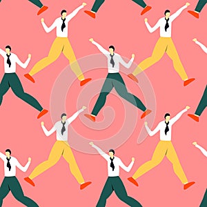 Seamless pattern with dancing office workers.