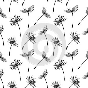 Seamless pattern, dandelion fluffs on a white background. Print, background, textile, wallpaper