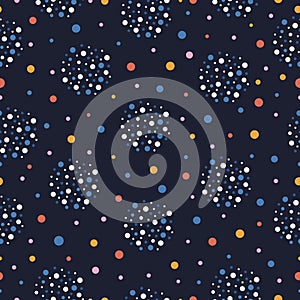 Seamless pattern on a dark background multicolored circles, for trendy fabrics, children s clothing, home decor