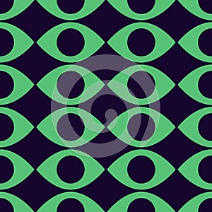 Seamless pattern on dark background with neon green eyes of mystic cat, dog or hound of the Baskervilles.