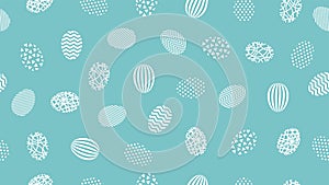 Seamless pattern with decorated Easter eggs on turquoise background. Vector texture with simple geometric egg design