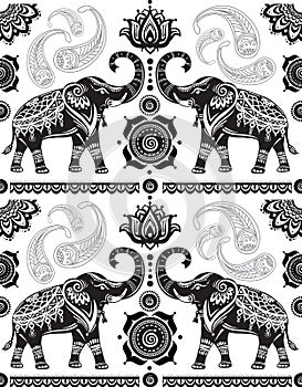 Seamless pattern with decorated elephants