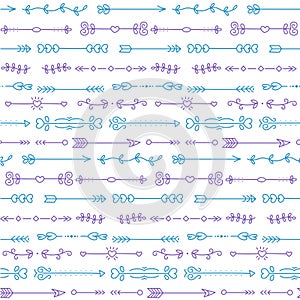 Seamless pattern with decorative arrows, doodle ornaments