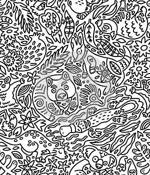 Seamless pattern with decorative Australian animals in contour. Vector doddle background