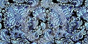 Seamless pattern decorative blue branches of flowers