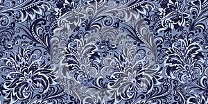 Seamless pattern decorative blue branches of flowers