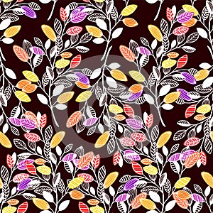 Seamless pattern of Decorative branch with leaves. Vector stock illustration eps10.