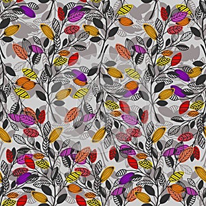 Seamless pattern of Decorative branch with leaves. Vector stock illustration eps10.