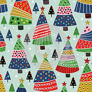 Seamless pattern with decorative christmas trees