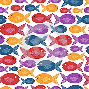 Seamless pattern from decorative colorful fish on white background.