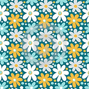 Seamless pattern with decorative daisy flowers
