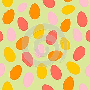 Seamless pattern with decorative Easter eggs of different colors on a light background. Happy Easter day