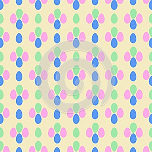 Seamless pattern with decorative Easter eggs of different colors and sizes on a light background. Happy Easter day