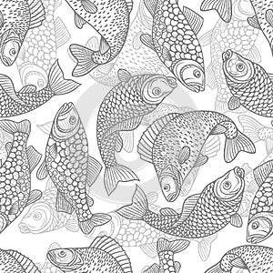 Seamless pattern with decorative fish. Background made without clipping mask. Easy to use for backdrop, textile