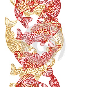 Seamless pattern with decorative fish. Background made without clipping mask. Easy to use for backdrop, textile