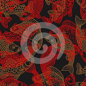 Seamless pattern with decorative fish. Background made without clipping mask. Easy to use for backdrop, textile