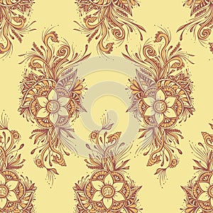 Seamless pattern with decorative flowers in beige