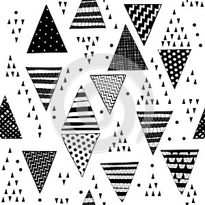 Seamless pattern with decorative hand-drawn triangles. Vector bl