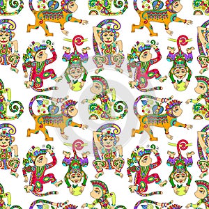 Seamless pattern with decorative monkey animal