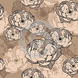 Seamless pattern with decorative roses. Vector illustration.