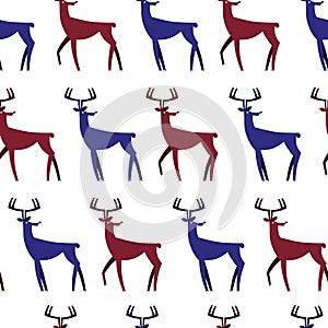 Seamless Pattern with deers. Christmas background. Vector texture for gift packaging, invitation card, cover, wallpaper