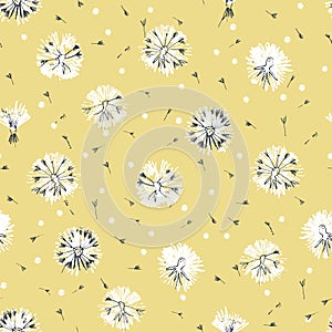 Seamless pattern with delicate dandelion flower heads on beige background