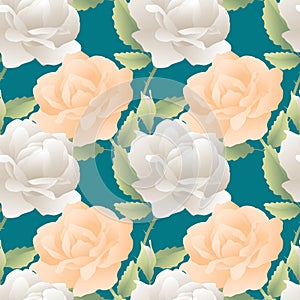 Seamless pattern of delicate pink and white roses