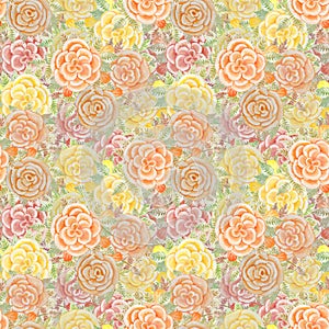 Seamless pattern with delicate roses painted in watercolor.