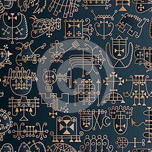 Seamless pattern with demon symbols and their sigils. Occult sings collection