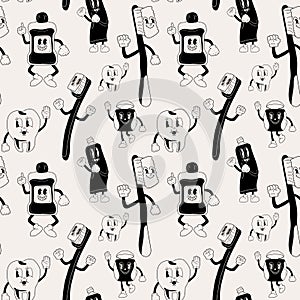 Seamless Pattern with Dental instruments and teeth hygiene items