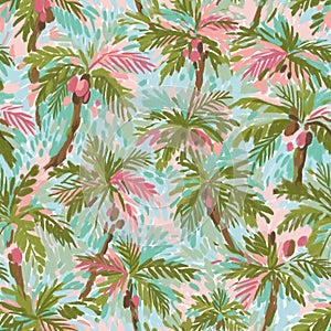 Seamless pattern design for fabric or wrapping paper. Summer tropical palm trees