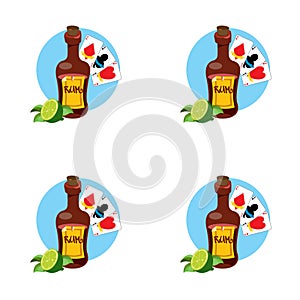 Seamless pattern for design surface on pirate theme. Bottle of rum and playing cards