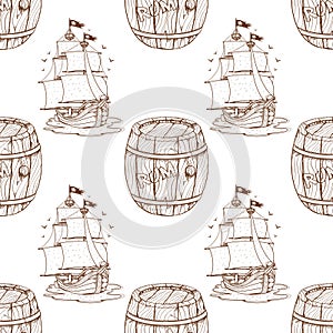 Seamless pattern for design surface Ship with black sails