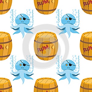 Seamless pattern for design surface Wooden barrel of rum