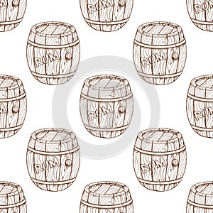 Seamless pattern for design surface Wooden barrel of rum