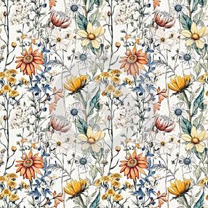 Seamless pattern design of vintage wildflowers - Generative AI