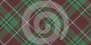 Seamless pattern of diagonal tartan ornament for textile texture green on brown background with bright stripes