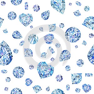 Seamless pattern with diamond. jewelry watercolor background. crystals illustration.