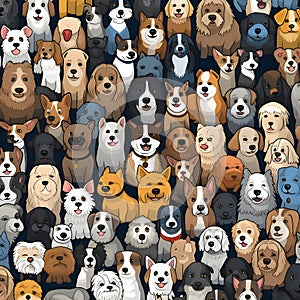 Seamless pattern with different breeds of dogs. Vector illustration