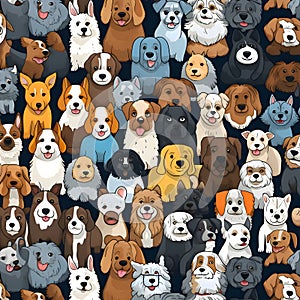 Seamless pattern with different breeds of dogs. Vector illustration