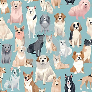 Seamless pattern with different breeds of dogs. Vector illustration