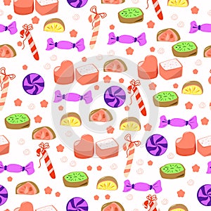 Seamless pattern with different candies and sweets