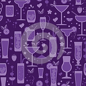 Seamless pattern with different cocktails