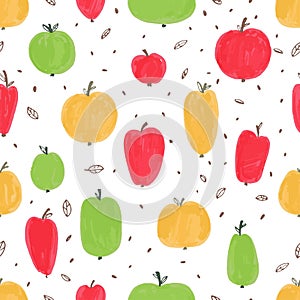 Seamless pattern with different colored apples.