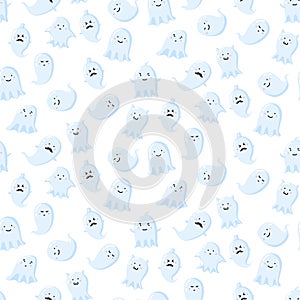 Seamless pattern with different cute ghosts.